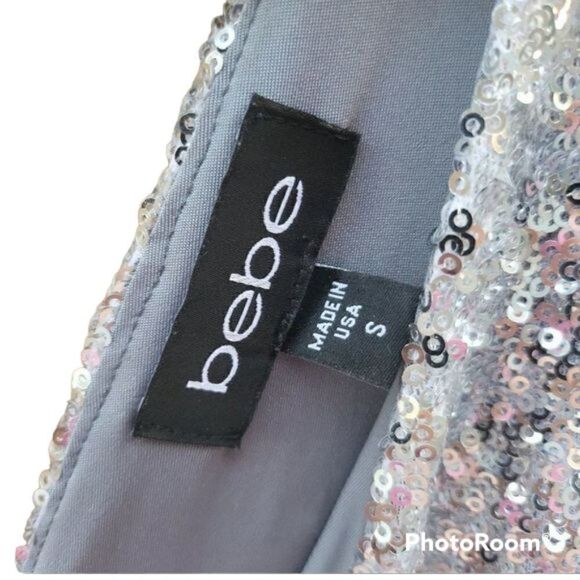 Bebe sequin party dress small silver - Picture 3 of 4